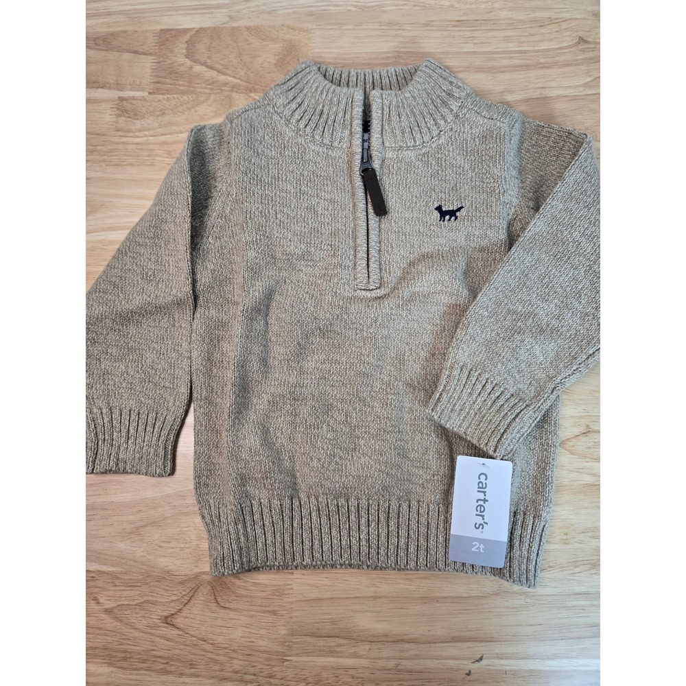 Carters Toddler Boy 2T Tan Marl Quarter Zip Mock Neck Sweater NWT 243H120